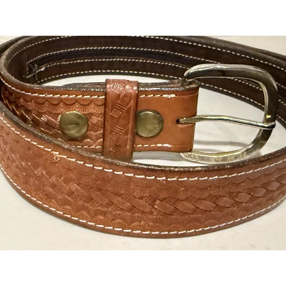 Aker Leather Basketweave Money Belt 40 Travel Security Hidden Zipper Wide 1.5